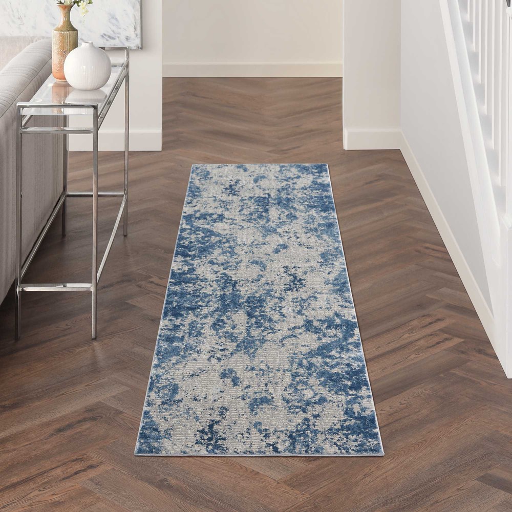 Rustic Textures RUS16 Abstract Runner Rugs in Grey Blue
